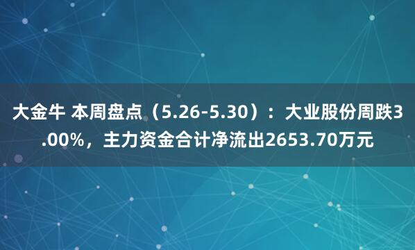 大金牛 本周盘点（5.26-5.30）：大业股份周跌3.00%，主力资金合计净流出2653.70万元